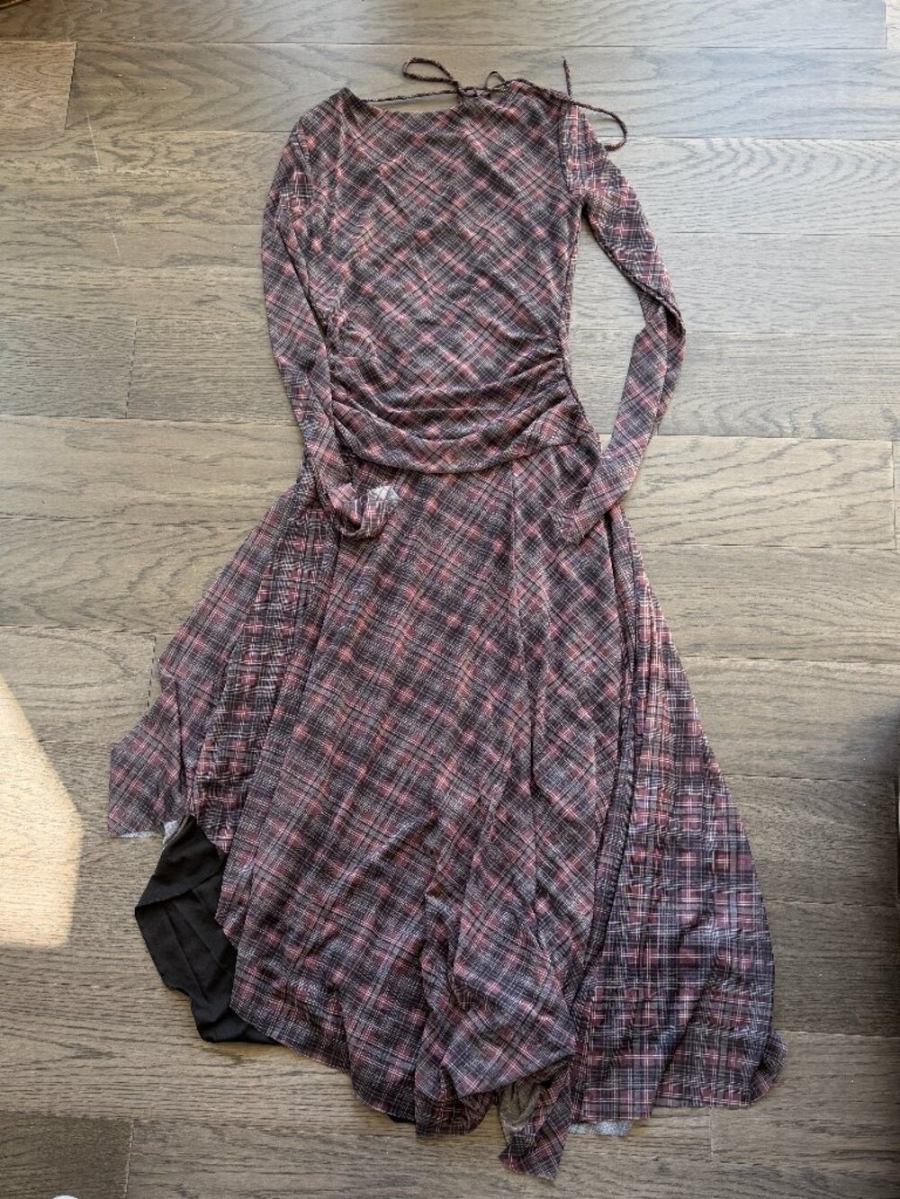 ZARA ZW Collection Women Dark Grey Sheer Plaid Midi Dress Size M or L NWT - Picture 7 of 9